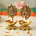 Load image into Gallery viewer, Brass Lakshmi - Ganesh Diya Set
