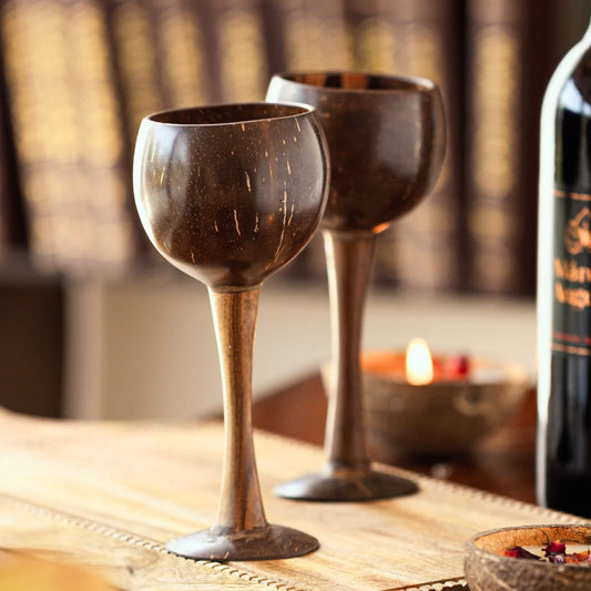 Coconut Shell & Wooden Wine Glasses