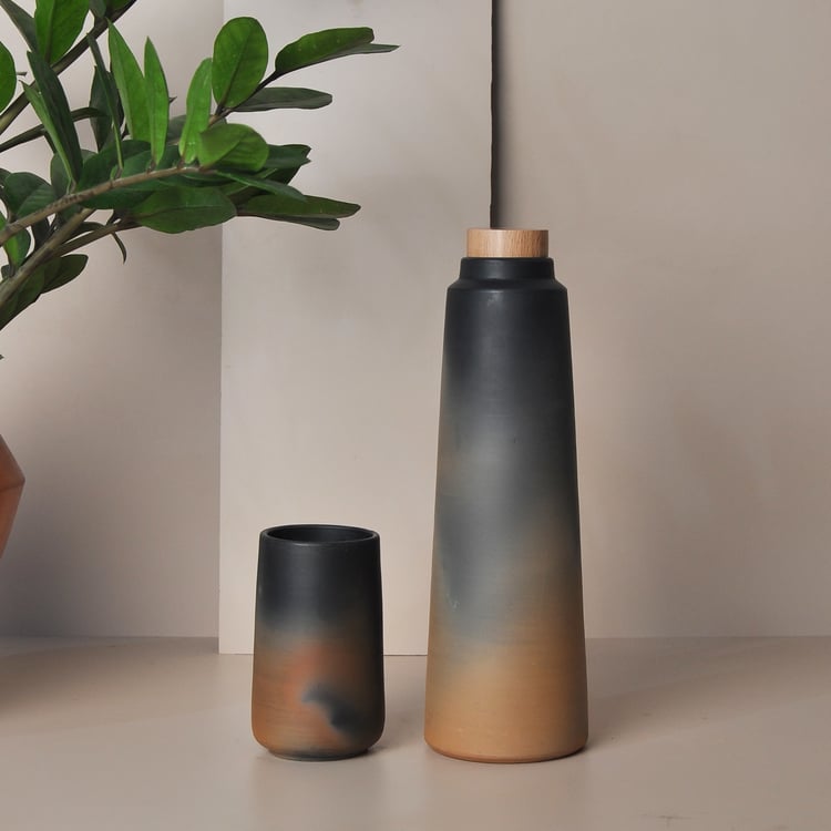 Handmade Terracotta Earthen Clay Bottle (Dual Tone)