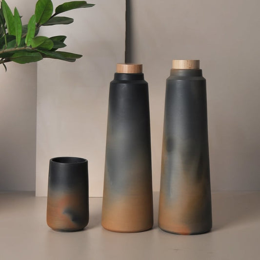 Handmade Terracotta Earthen Clay Bottle (Dual Tone)