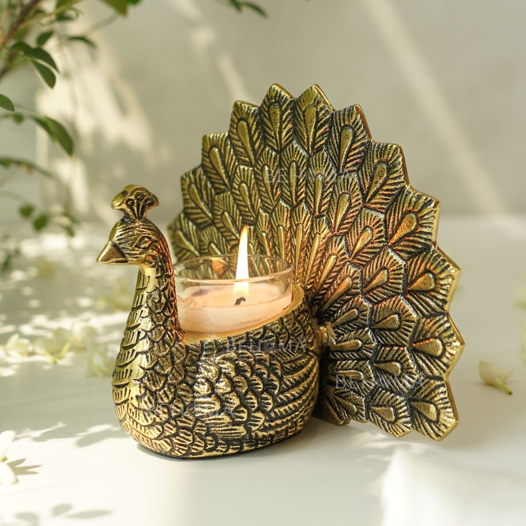 Metal Peacock Candle Holder