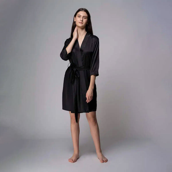 Customised Premium Satin Robe - Black