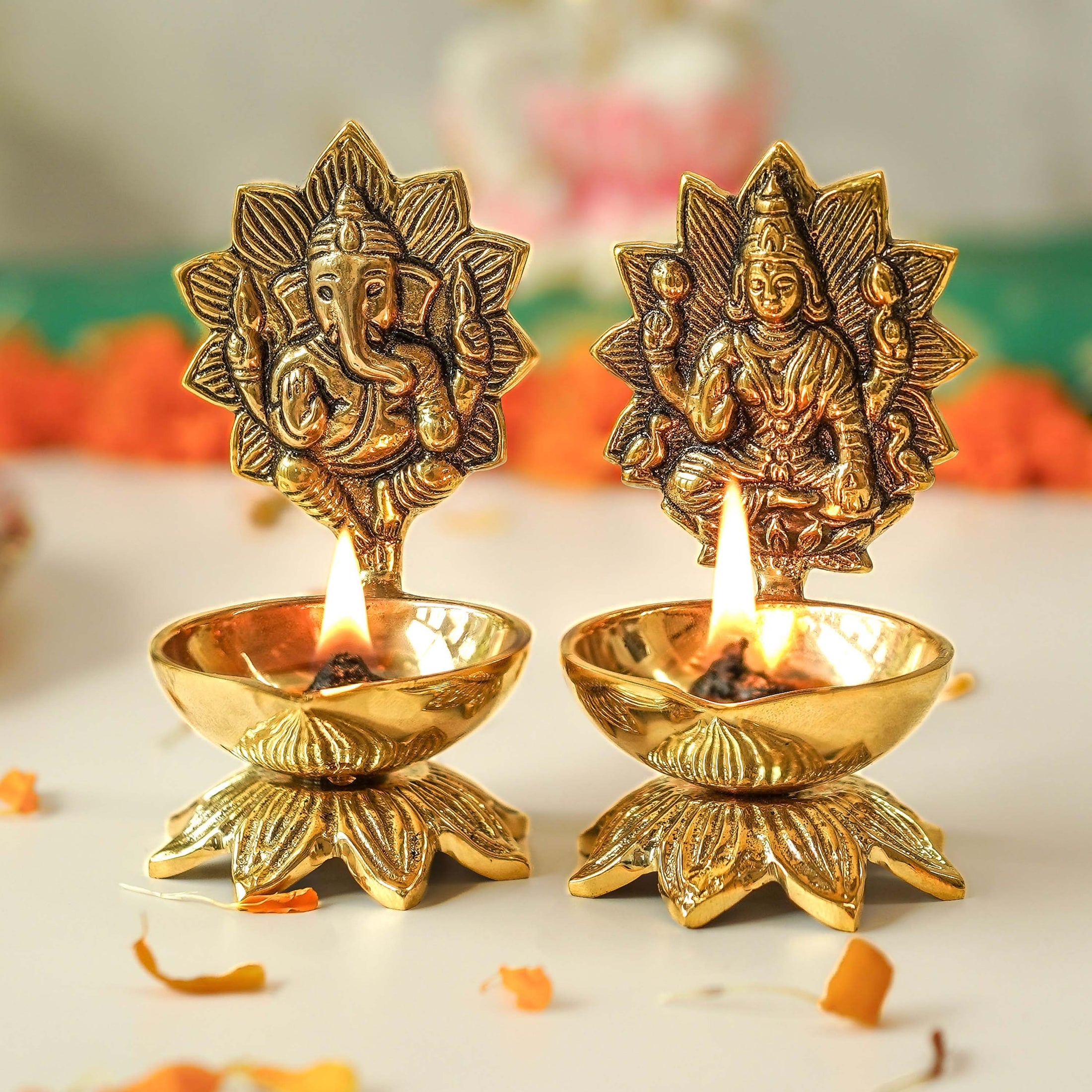Brass Lakshmi - Ganesh Diya Set