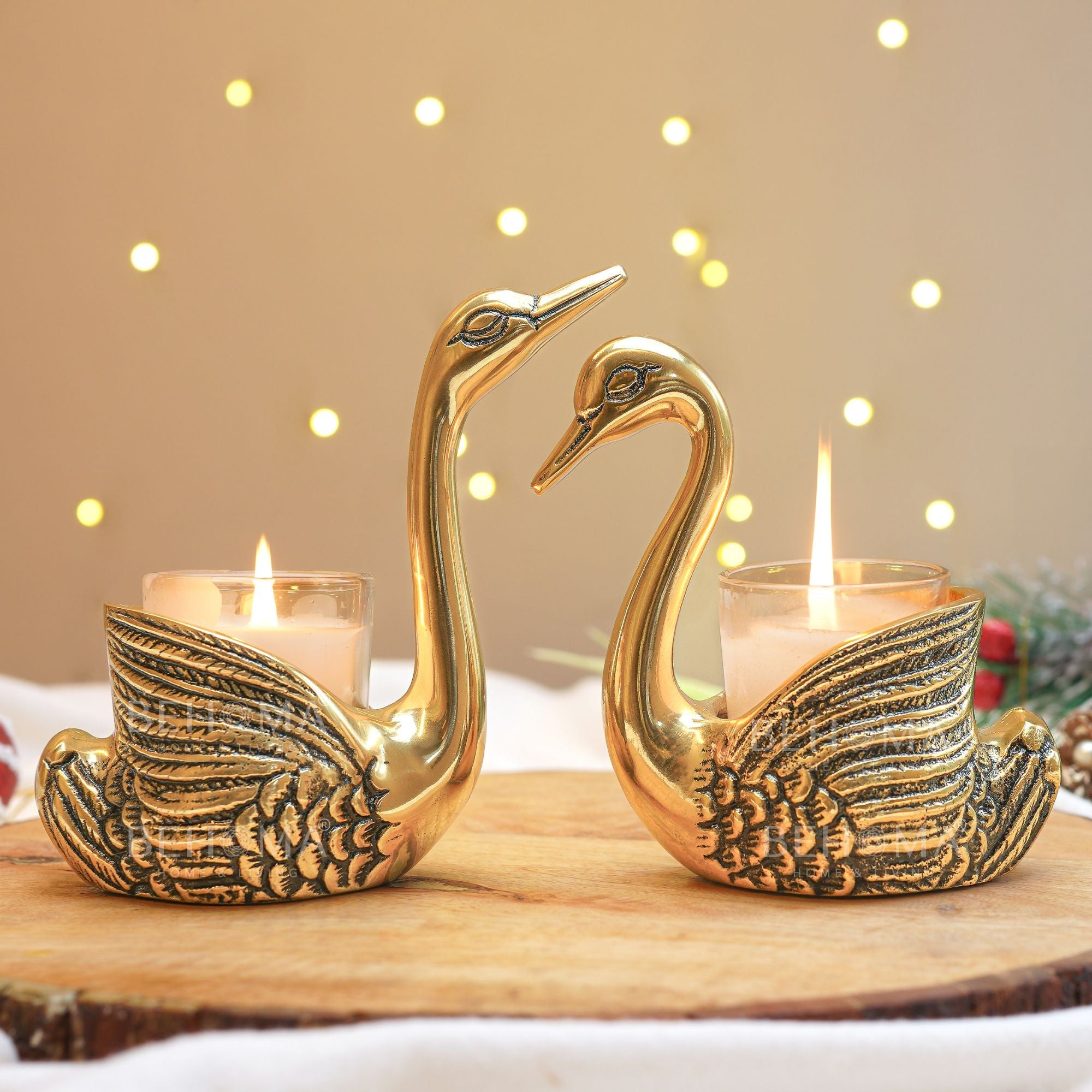 Metal Pair of Swans Candle Holders (with candles)