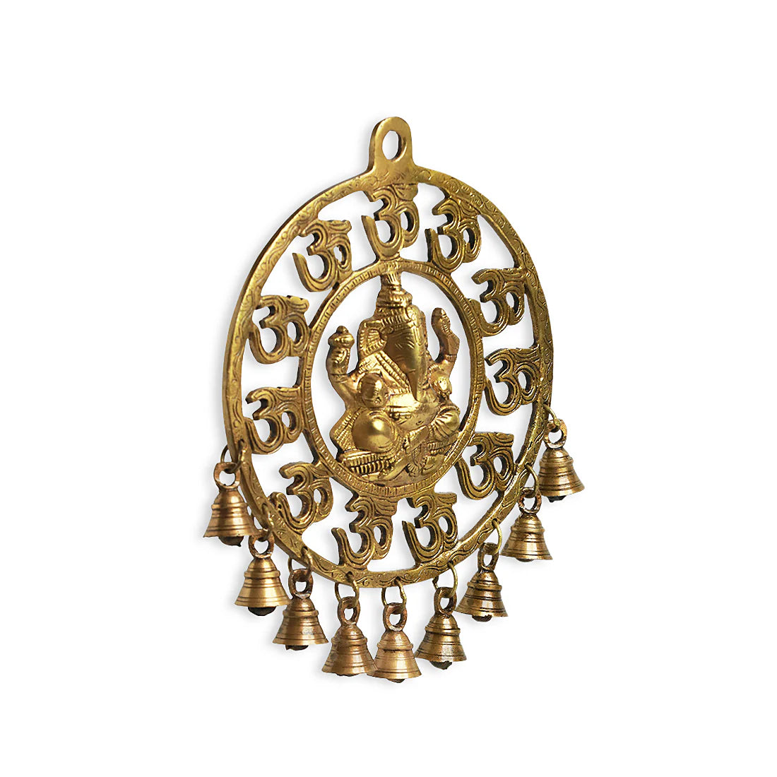 Mahaganpati' Hand-Etched Wall Decor Hanging With Bells In Brass