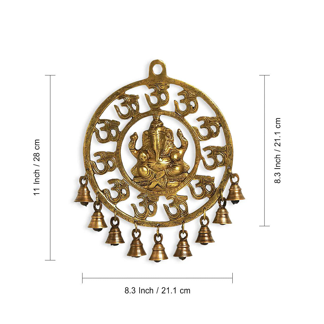 Mahaganpati' Hand-Etched Wall Decor Hanging With Bells In Brass