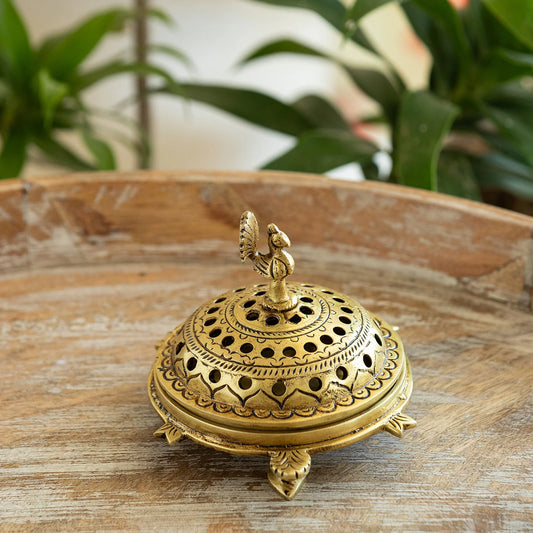 'Peacock Charm' Brass Dhoop Dani