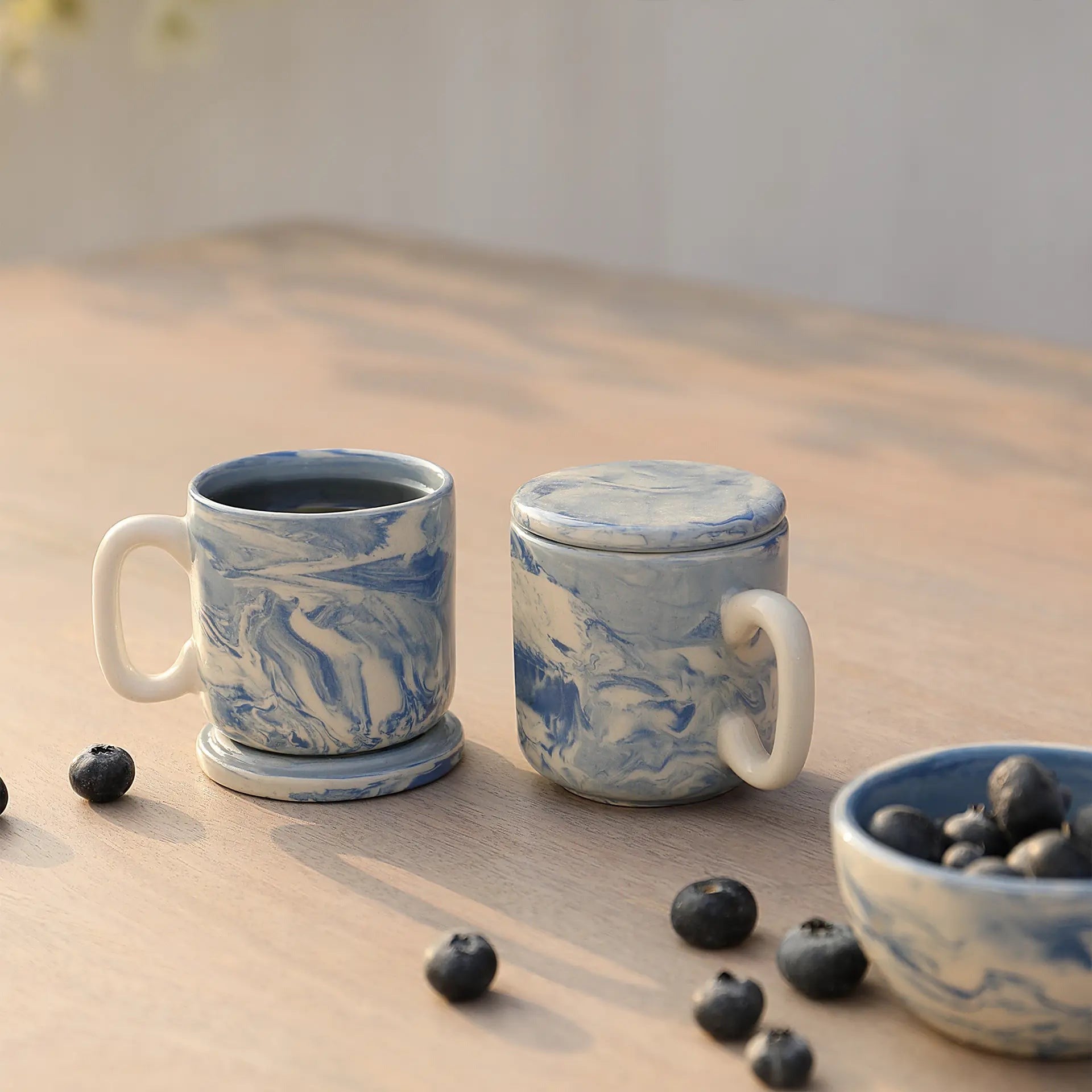 The Earth Ceramic Mug Set of Two with Lid