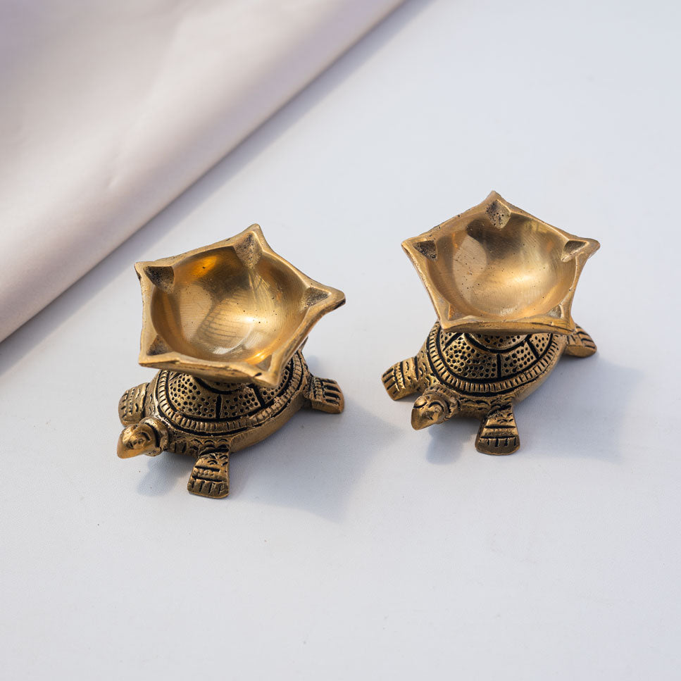 Brass Turtle Diya (Set of 2)