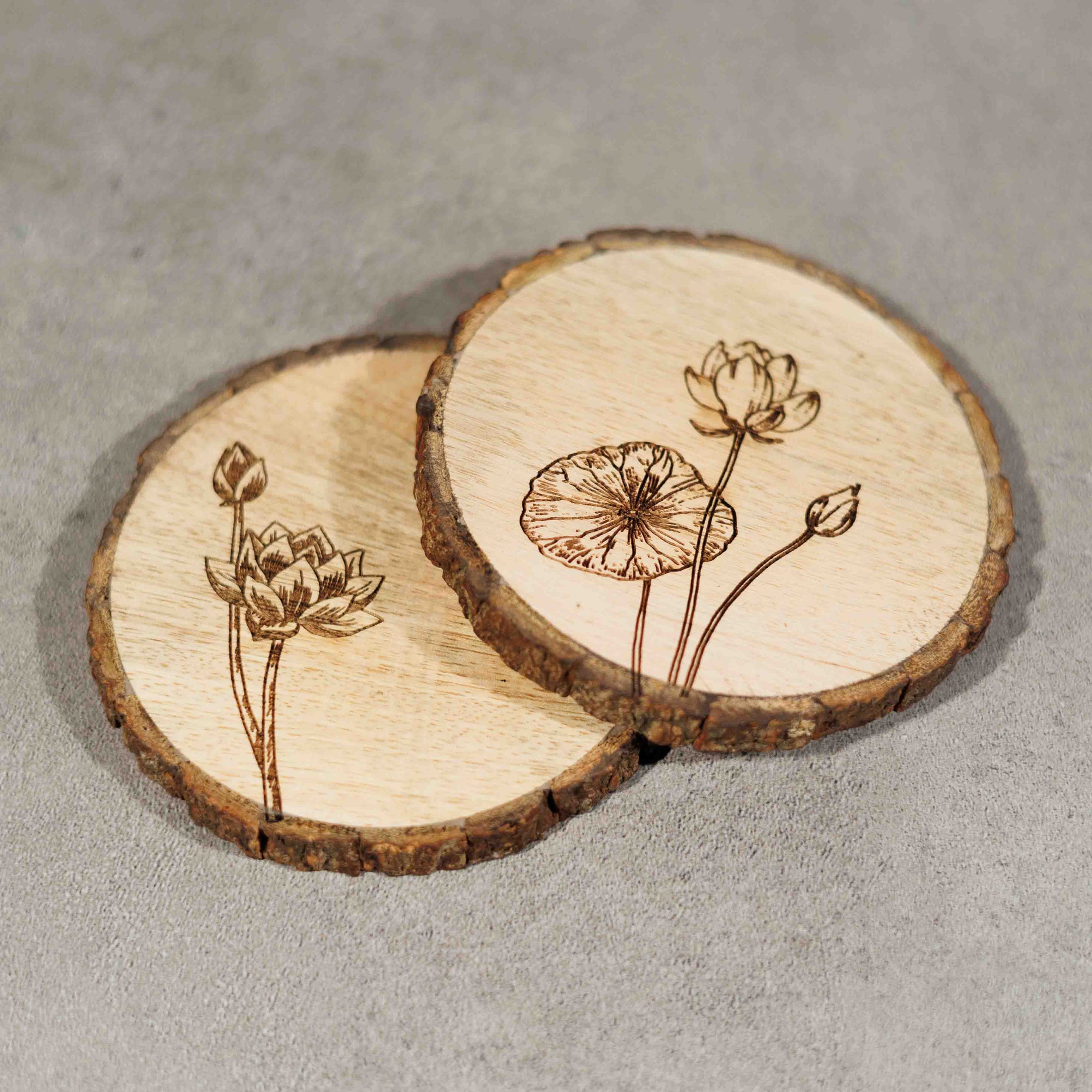 Lotus Engraved Wooden Coasters