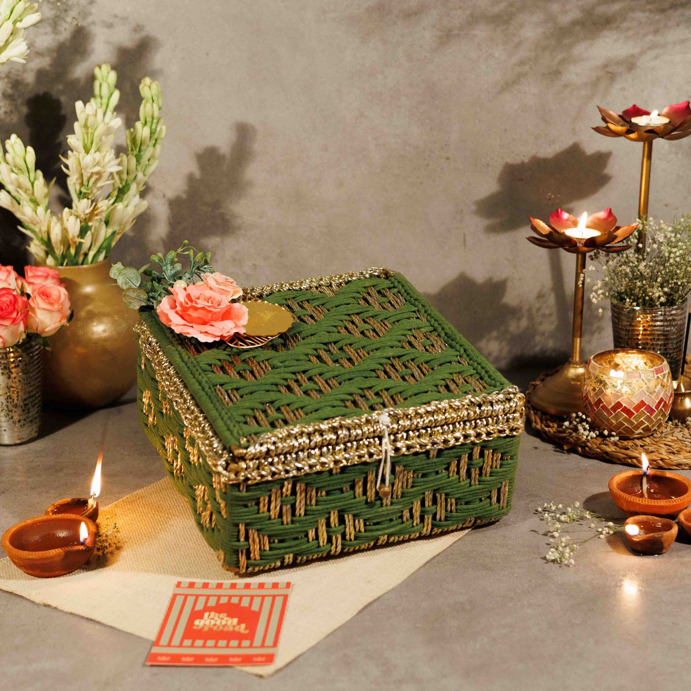 Green Gold Rope Box (10x10x4)