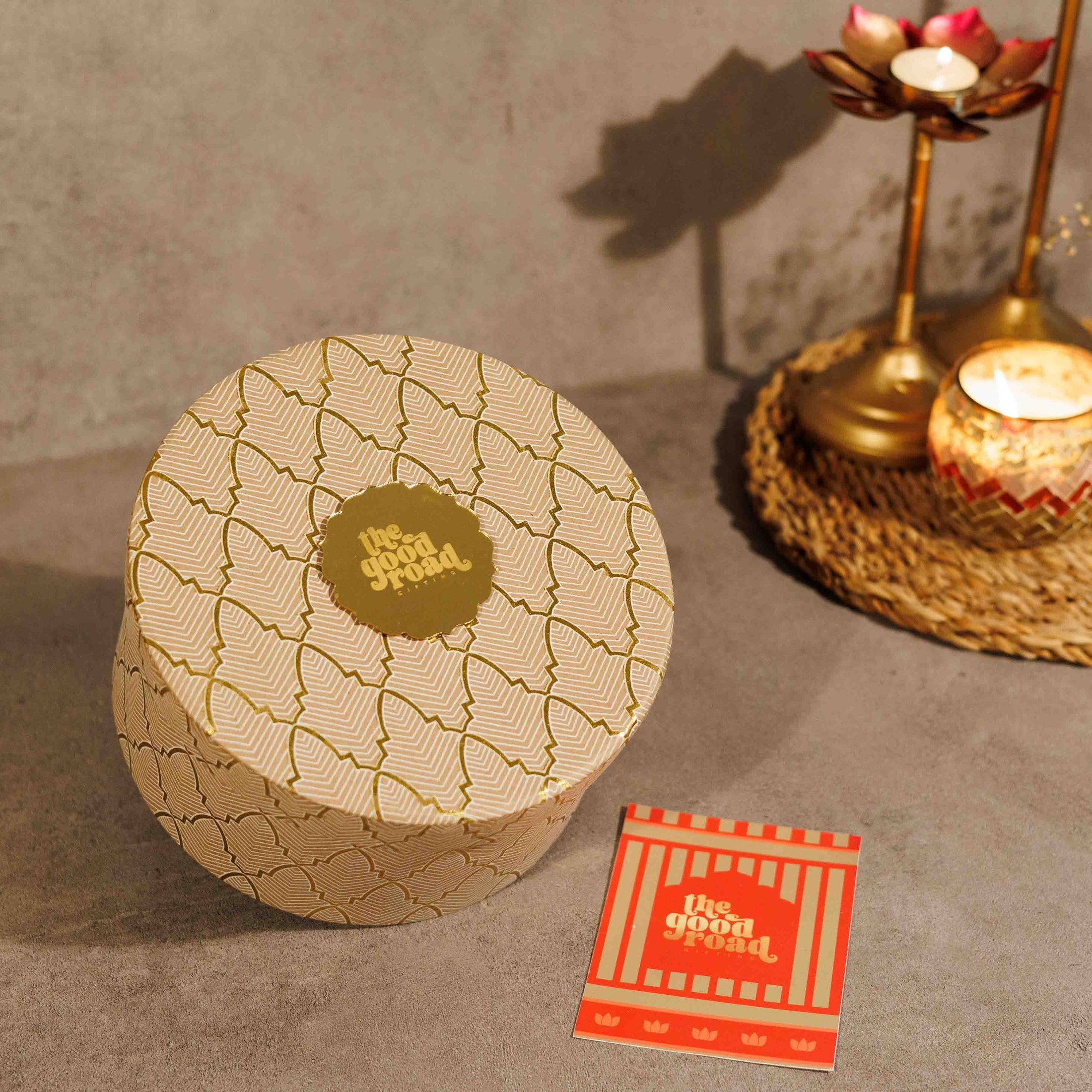 Ruhaani – Luxury Diwali Gift Hamper with Brass Dabara Set, Dry Fruits & Coffee