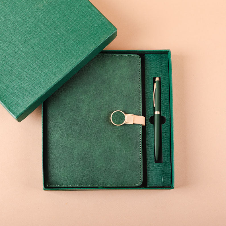 Green Diary and Ball Pen