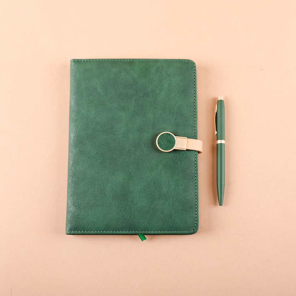 Green Diary and Ball Pen