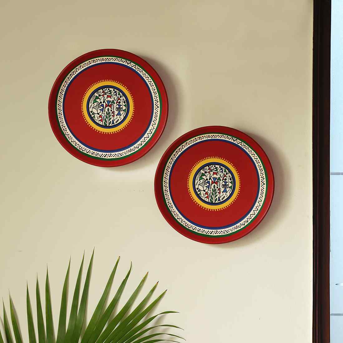 Hand-painted Terracotta Wall Plates (Set of 2)