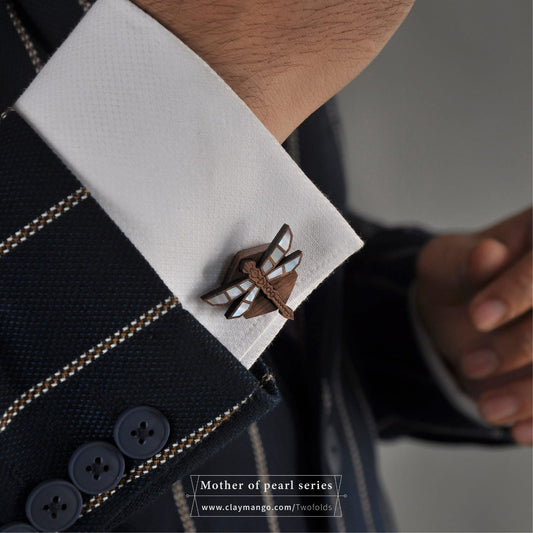 Dragonfly Pearl Inlaid Cufflinks