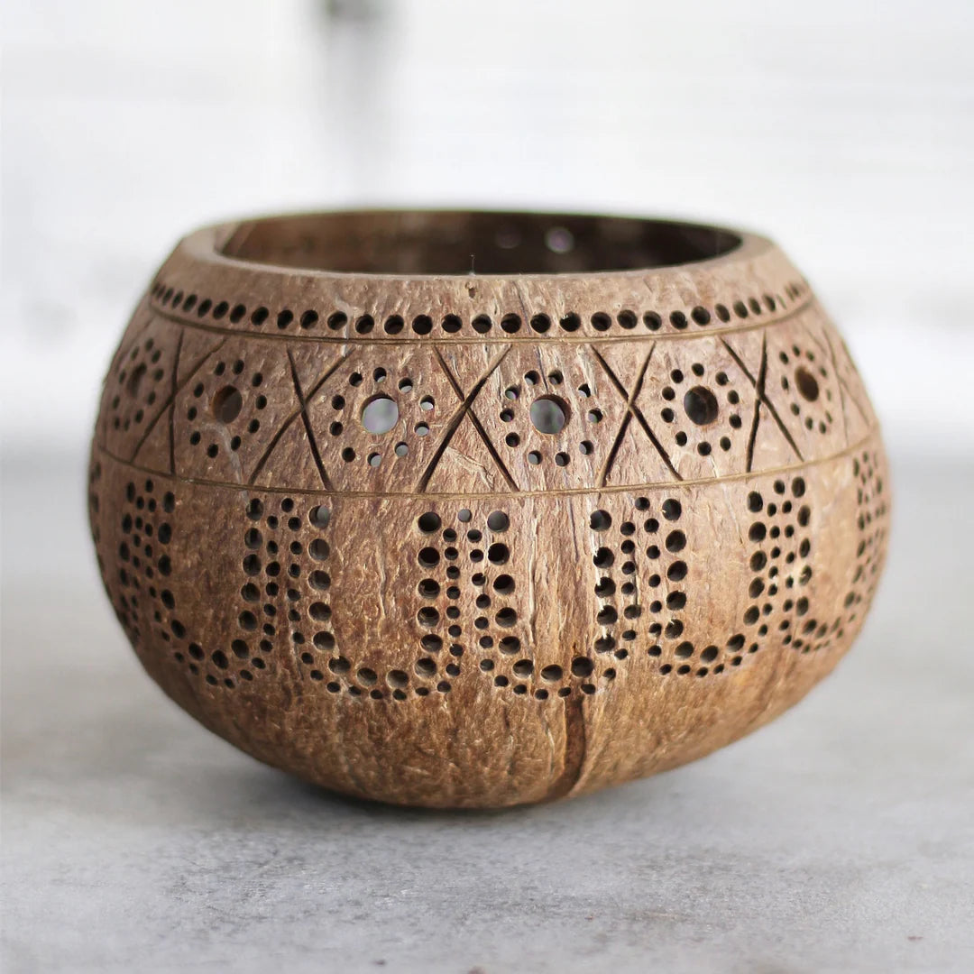 Hand Carved Coconut Shell Candle Holder