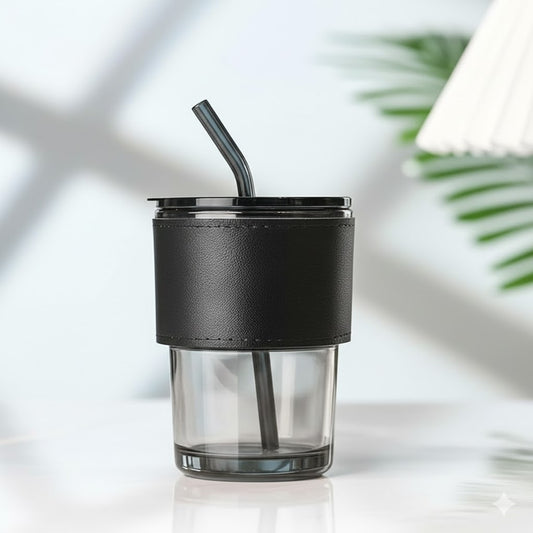Black Glass Sipper with Sleeve